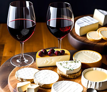 Fotografia de formatges i vins